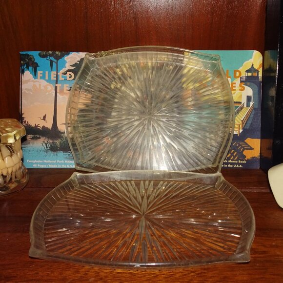 Vintage Three Clear Lucite Atomic Starburst Snack Trays trinket dish 1950s retro - Picture 12 of 13